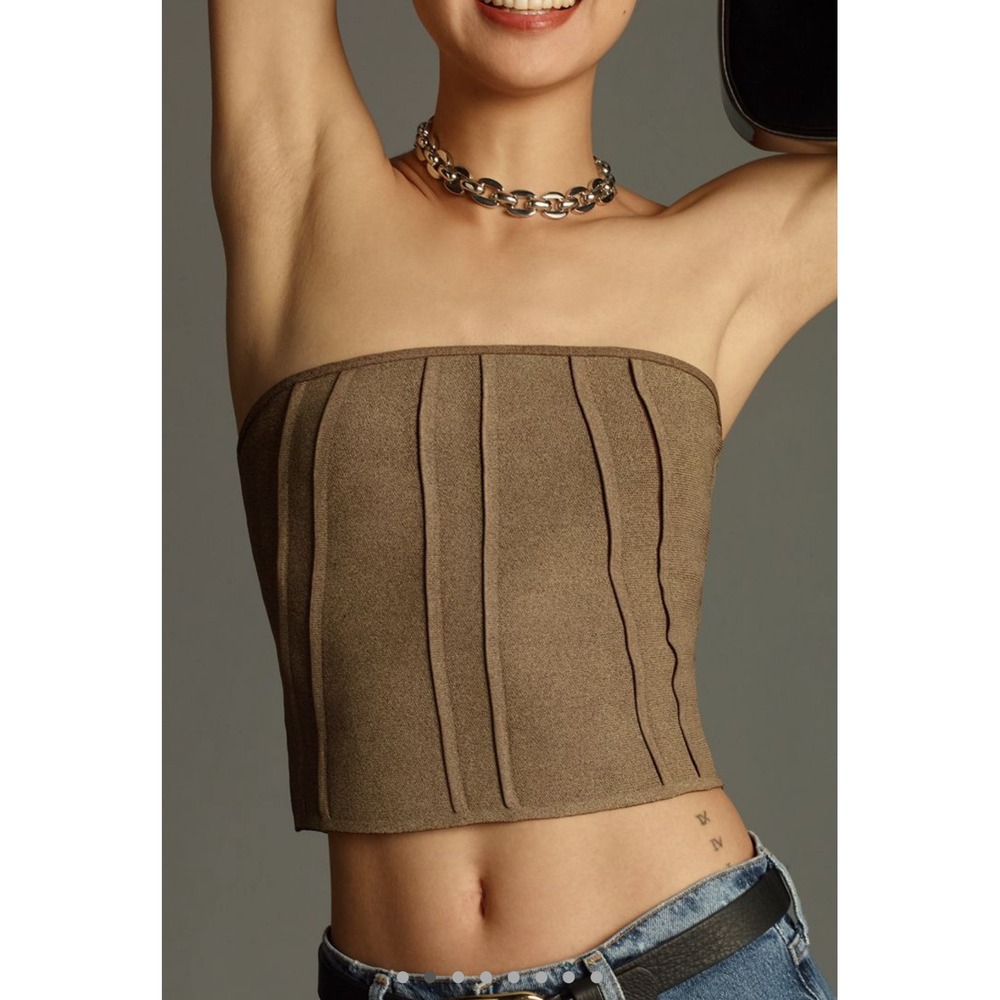 Pilcro Anthropologie corset sweater top Brown Strapless L Hook & Eye Closure‎